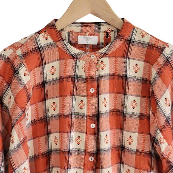 Garance Paris Flannel Shirt Button Up Orange Print Checkered Farmcore‎ Medium - Picture 6 of 14